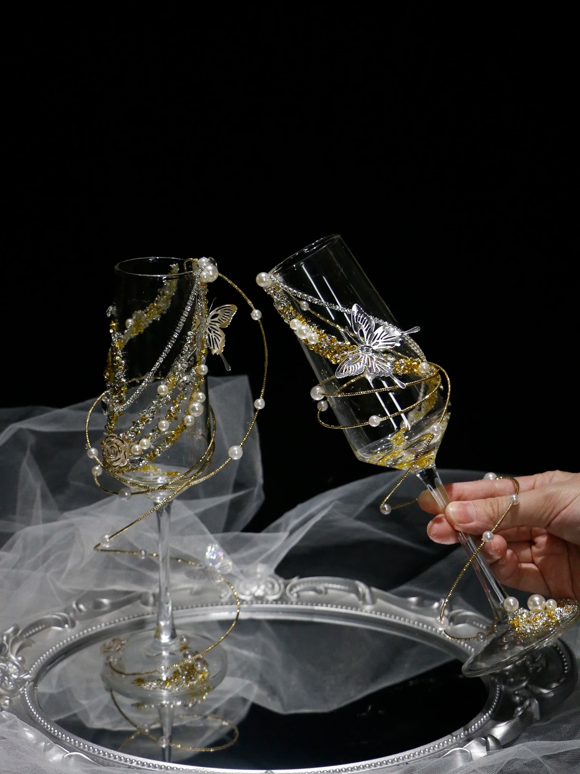 Golden Toast Cup Creative Broken Diamond Pearl Wedding Wine Glass