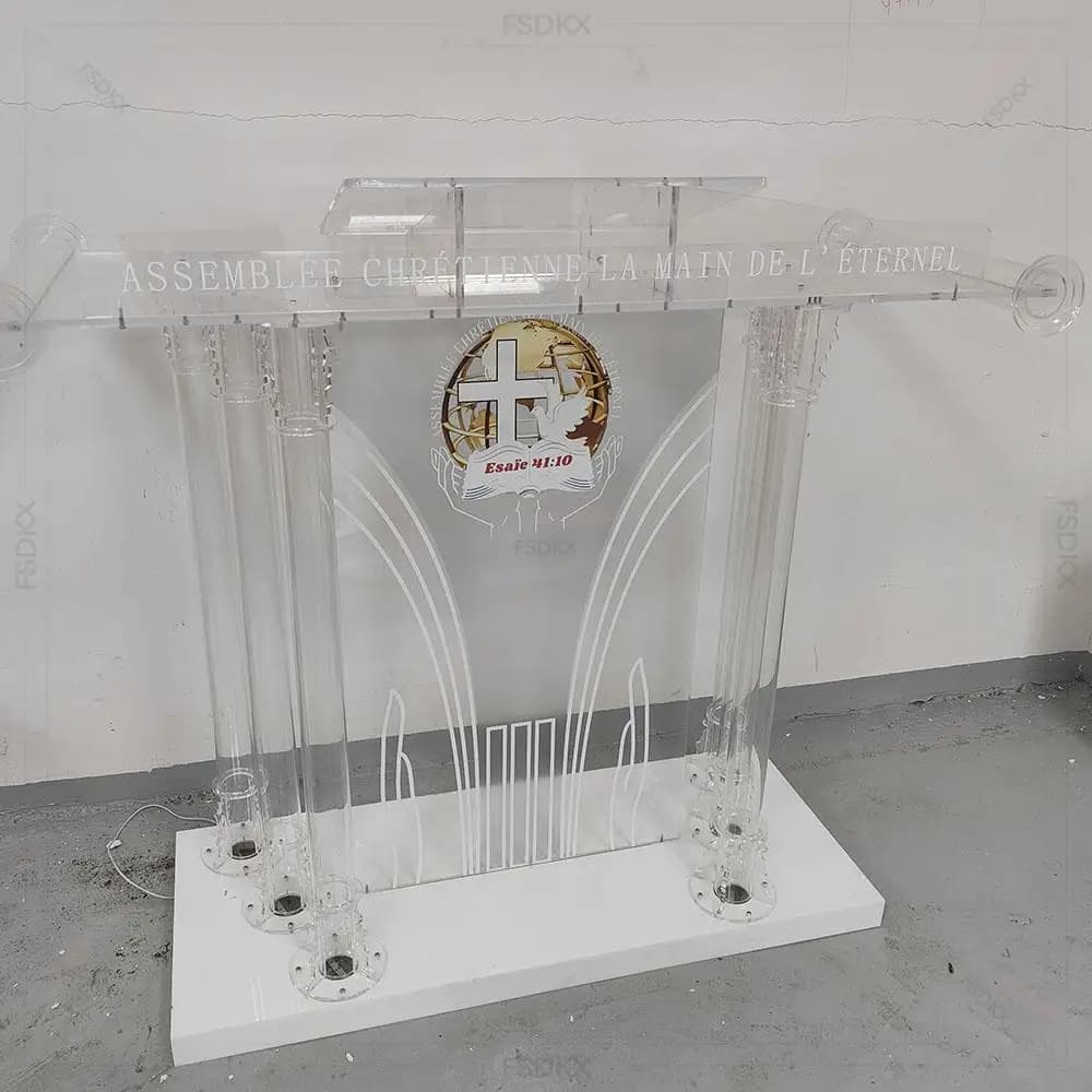 Custom Transparent Acrylic Podium Platform Church Celebration Lecture Table Wedding Lecture