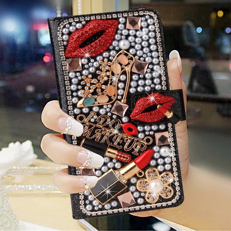 Fashion Full Bling Crystal Diamond Flip Wallet Leather Case Cover For Iphone 18 17 Air 16 15 14 13 12 11 Mini Pro Max Plus