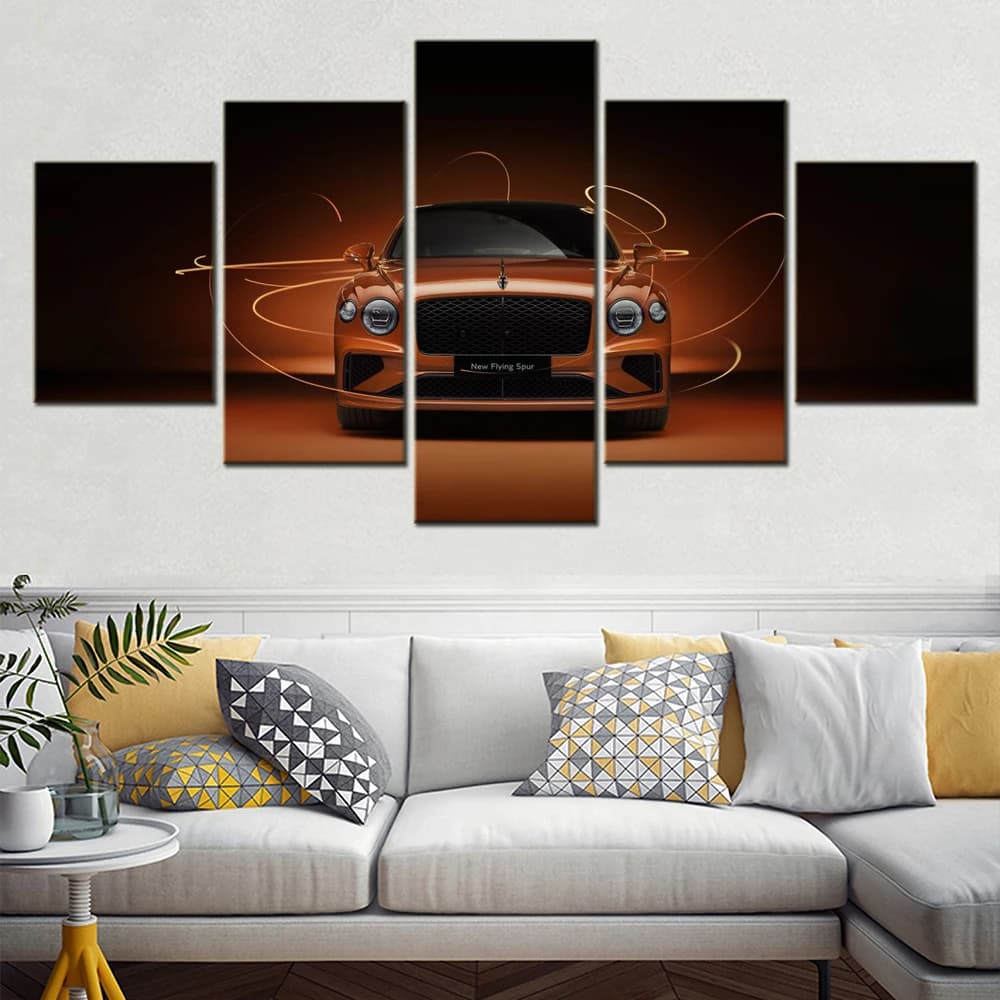 5 Pieces Wall Arts Vehicle Poster Painting Cars Flying Spur Orange Aesthetic Wallpaper Home Decor Picture Print Interior Mural