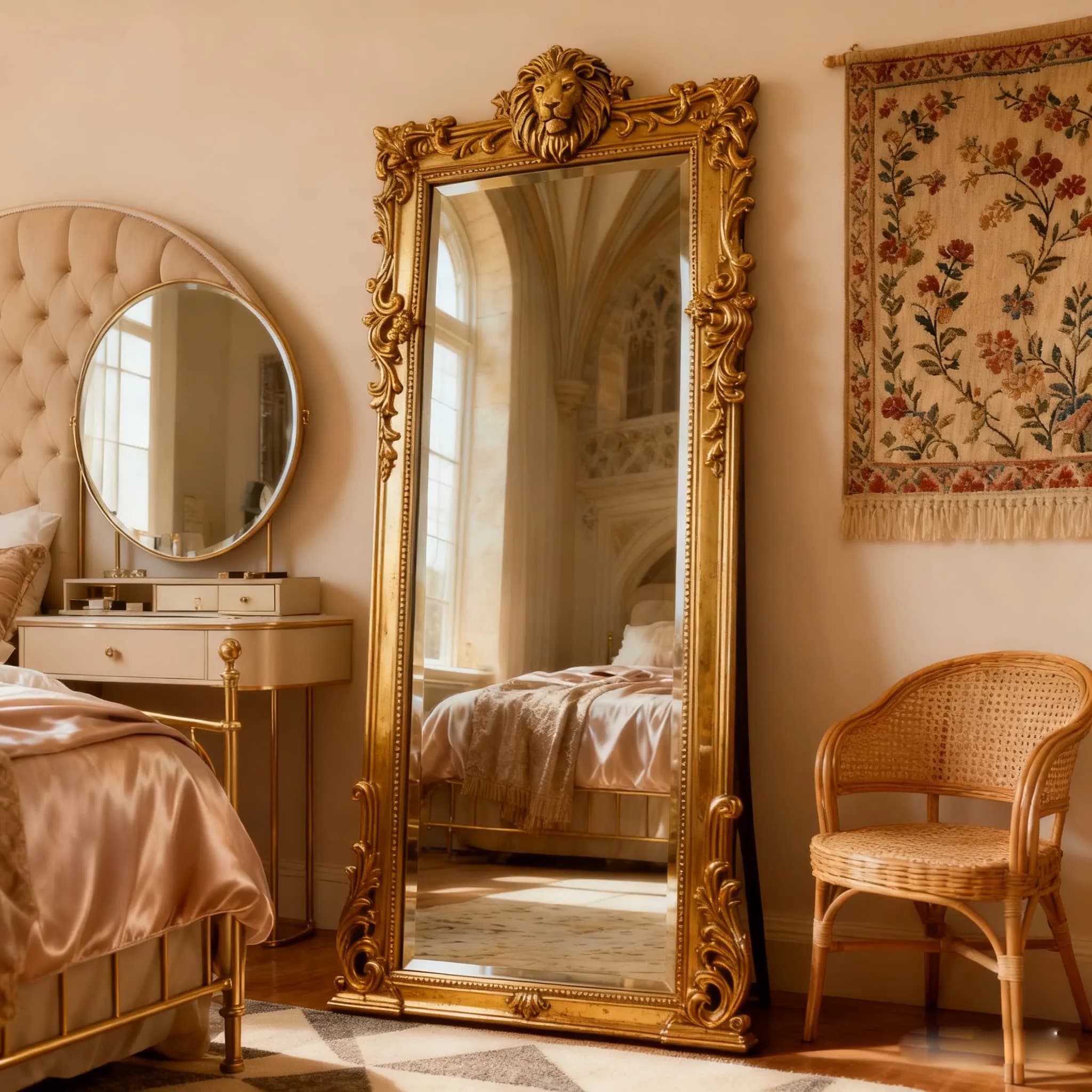 French retro frame carved full body floor mirror living room art decorative mirror