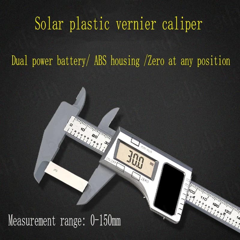 1Pcs 150mm Plastics Caliper Solar Digital Caliper Solar Power Carbon Fiber Electronic Vernier