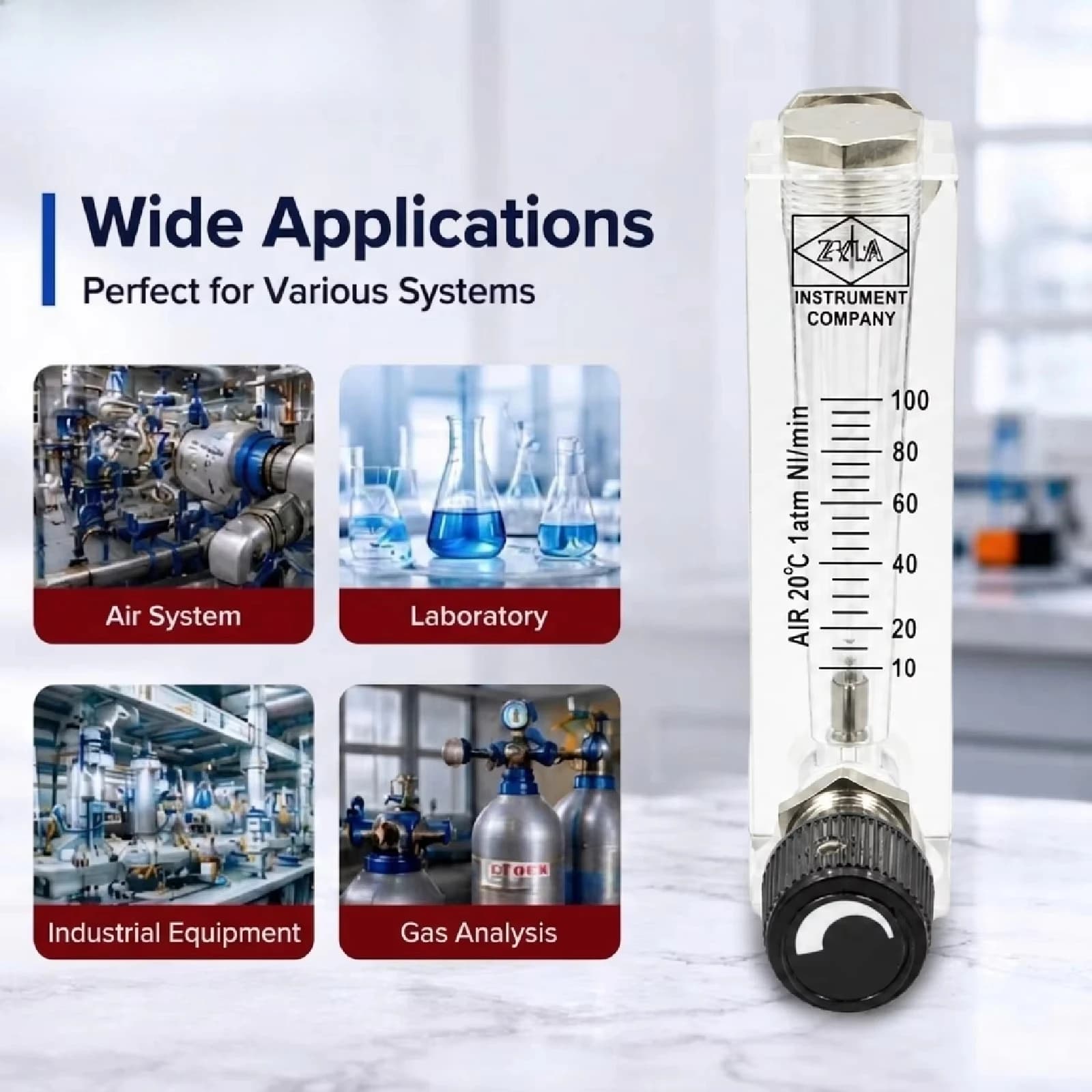 LZM-6T Acrylic Rotameter Flow Meter Panel Mount Variable Area Flowmeter Gas Liquid Air Water with Control Valve