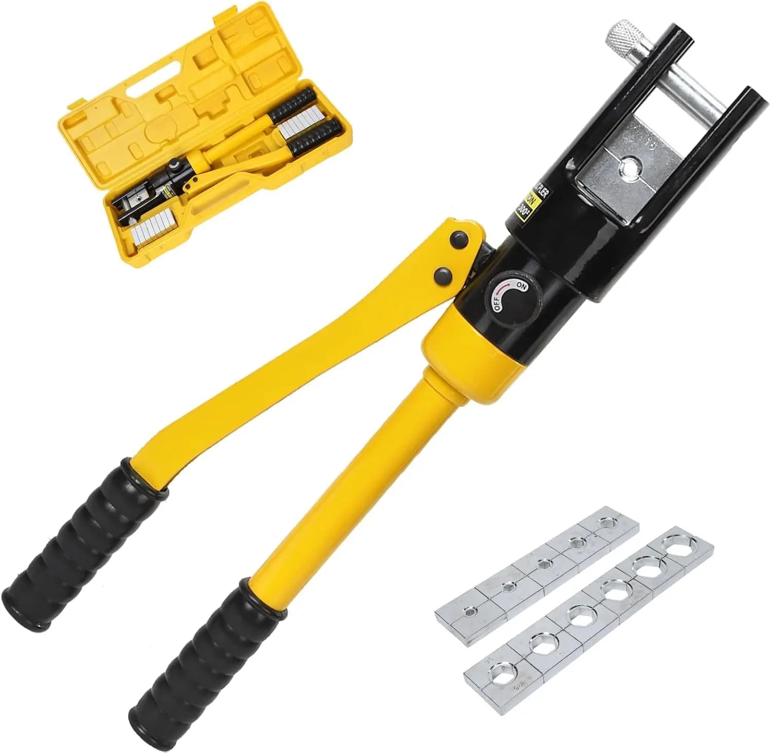 YQK-240 Hydraulic Crimping Tool 7 AWG-600MCM Battery Wire Cable Crimper 11 Dies Soft Grip Handle Easy Operate Cable Ends
