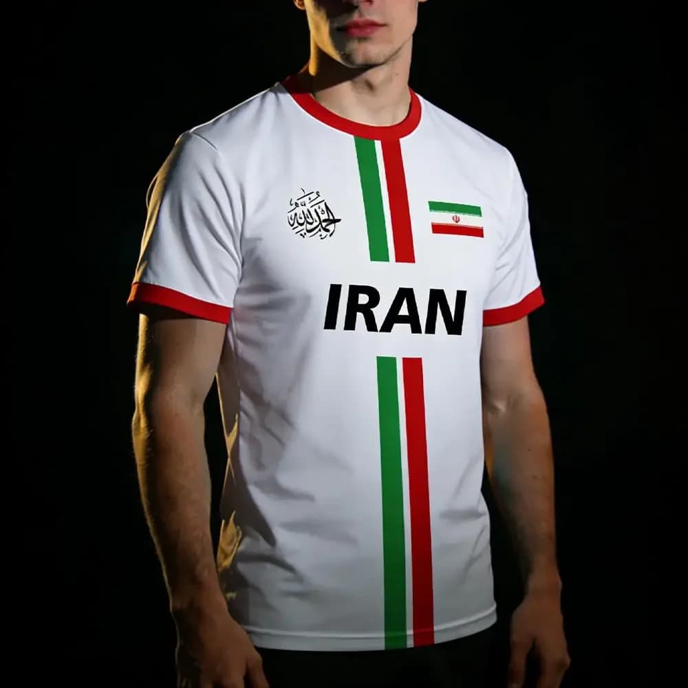 New summer men's short-sleeve football T-shirt, printed with the Iranian flag, breathable and quick-drying, suitable for outdoor