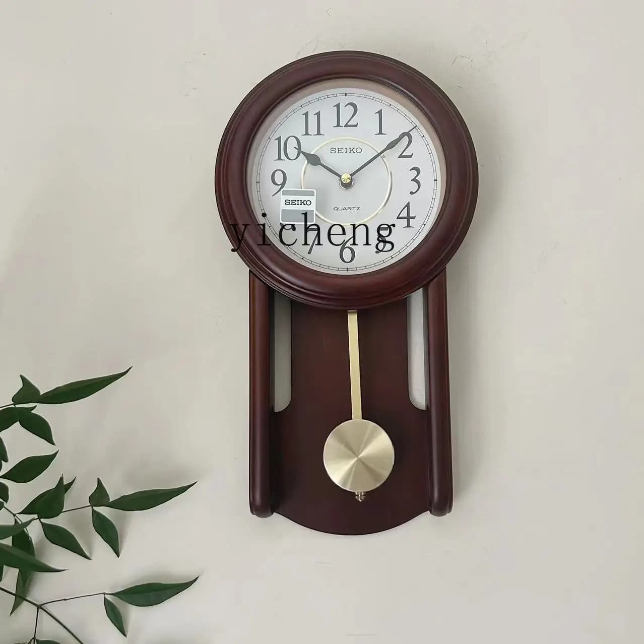 r8.13-Seiko solid wood dynamic pendulum European style living room bedroom dining room wall clock 213/105