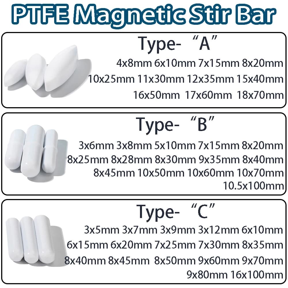 1-100Pcs Magnetic Stirrer Bar PTFE Magnetic Stirrer Type-A/B/C Mixer Stir Bars For Lab Supplies