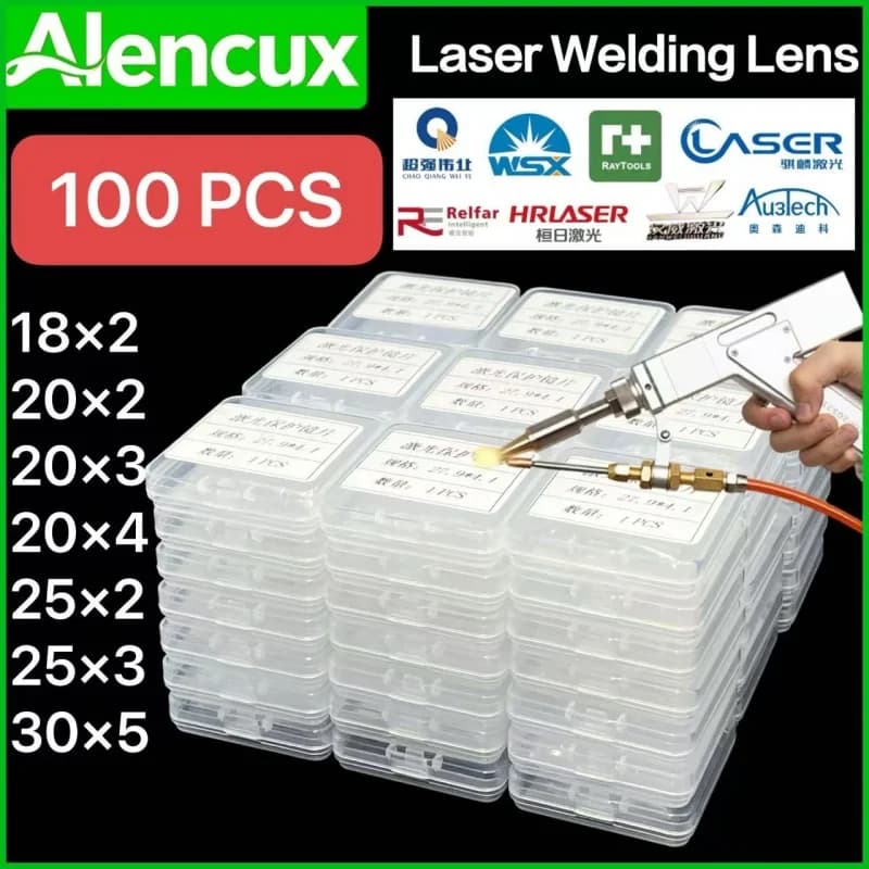 100PCS Alencux Laser Protective Lens 18x2/20x2/20x3/20x4/25x2/25x3 For WSX SUP Qilin 1064nm Laser Welding/Laser Rust Remova Lens
