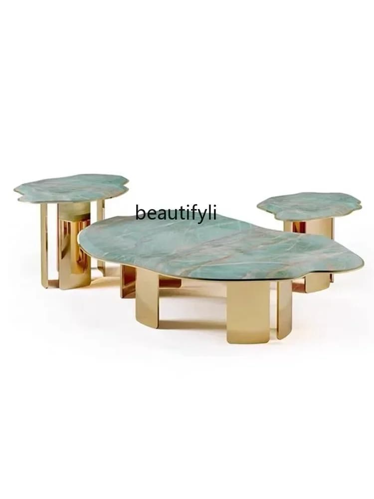 LXItalian light luxury cloud special-shaped natural marble high and low combination coffee table designer living room, set table