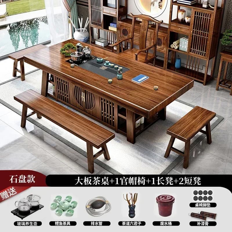 CJ-8  new Chinese solid wood large board table and chair combination tea table coffee table tea set integrated