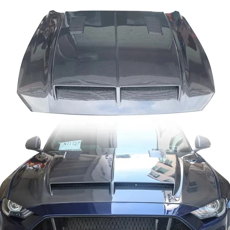 LARIDAS High Quality New Carbon Fiber Bonnet for Mustang 2018-2023 Black Bolt-On Hood with Bolts Included 1-Year Warranty