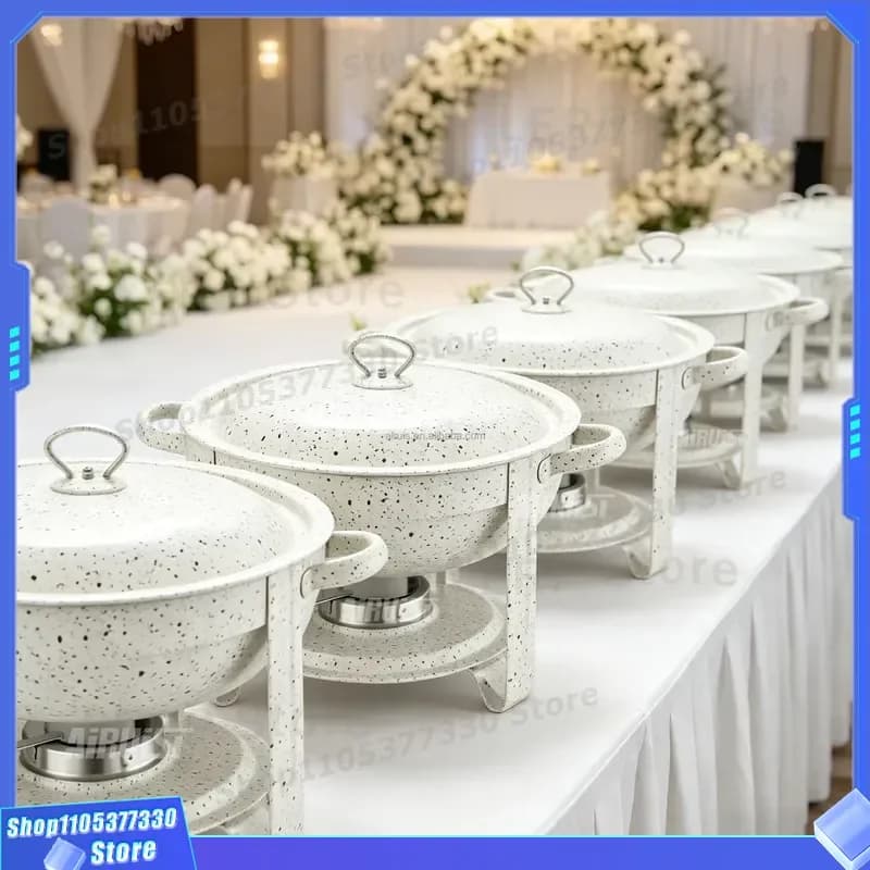 Luxury Black Gold Marble Pattern 4.5L Stainless Steel Gas Fuel Hot Pot Buffet Server Catering Equipment for Party Wedding