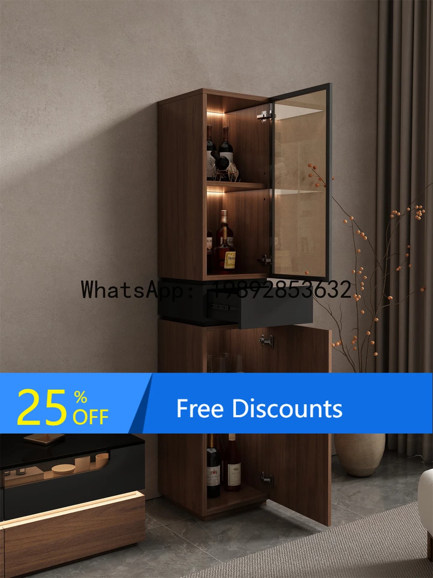 YFY Italian Minimalist Solid Wood Wine  Corner  TV  Sofa Side  Glass Display  Wall Corner Storage