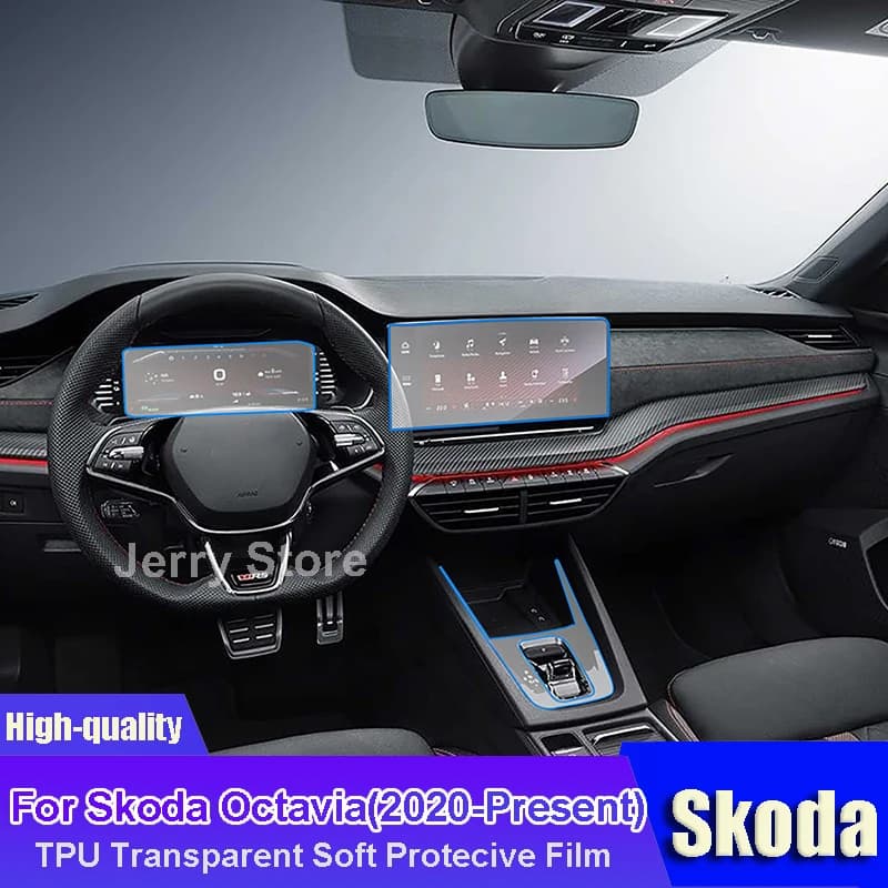 For Skoda Octavia (2020-Present) Car Interior Center Console Transparent TPU Film Protective Anti-scratch Sticker