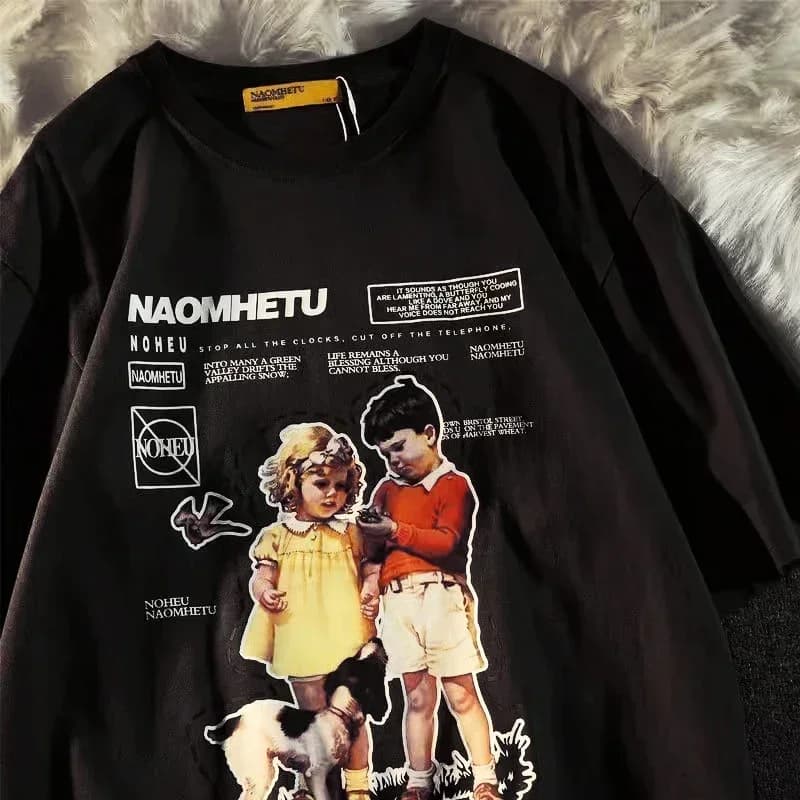 Oversized T Shirt Aesthetic Graphic Top Damaged Vintage Hip Hop Long Sleeve T Shirt Streetwear Harajuku Graphic T Shirts