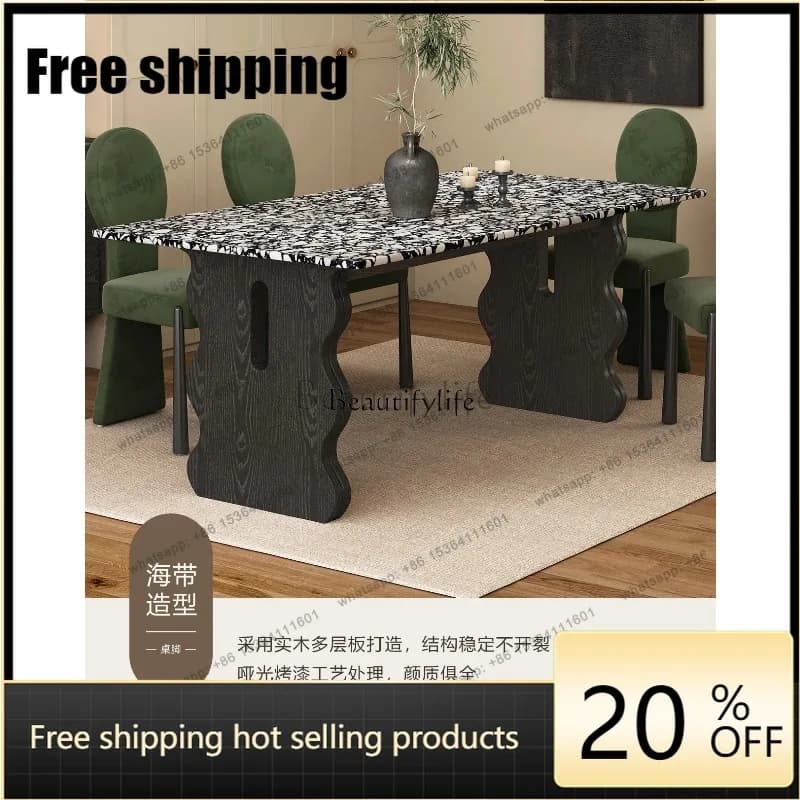HJ Terrazzo Dining Table French Vintage Style Living Room Mid-Ancient Rectangular Dining Table High Sense