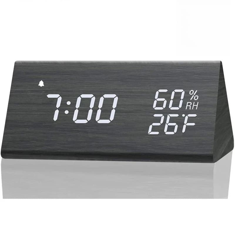 Wooden Alarm Clock Clock LED Time Display USB Charger Humidity and Temperature Detection Digital Alarm Clock For Bedside Table