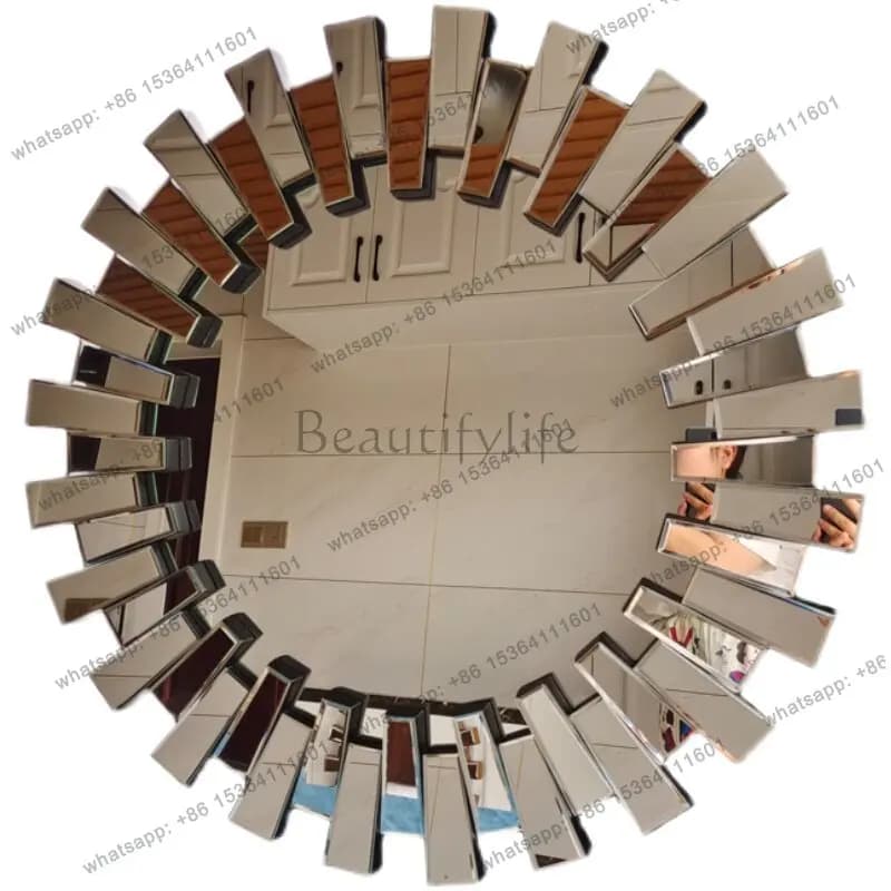 Light luxury decorative mirror entry entrance restaurant background wall wall wall hanging round mirror
