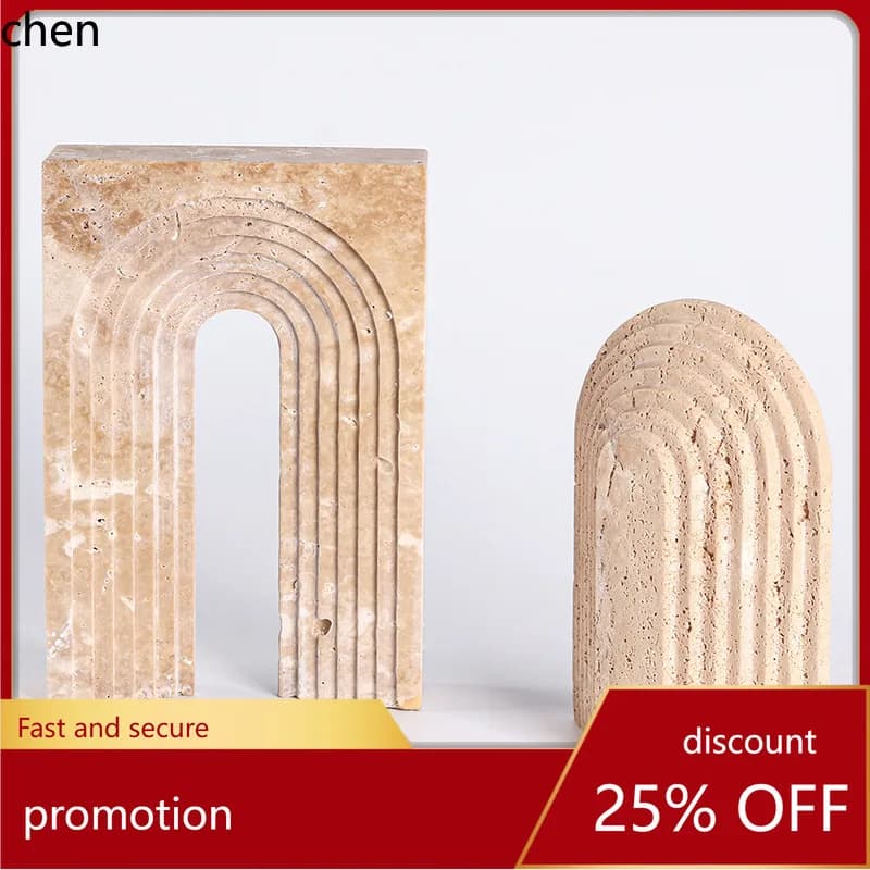 H1 Imitation Yellow Travertine Geometric Ornament Creative Layered Archway Wabi-Sabi Style Decorative Item