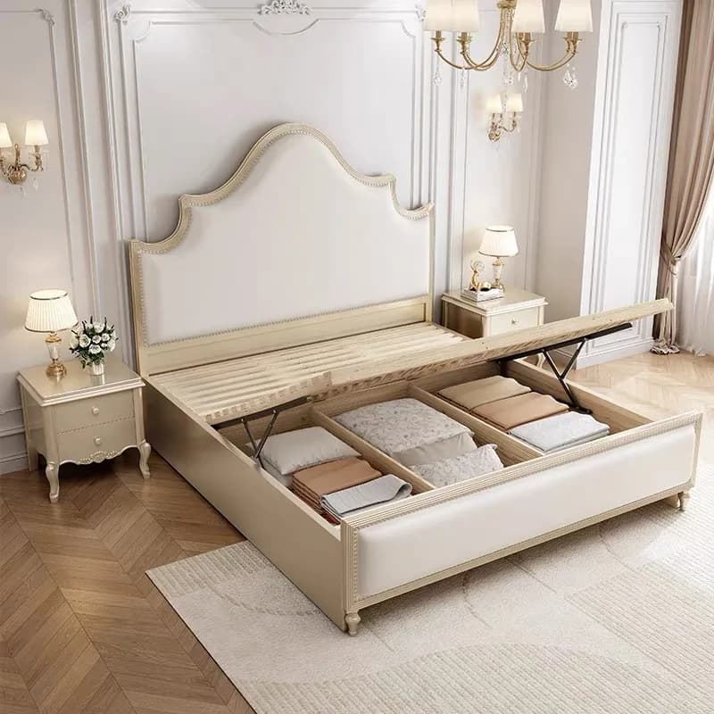 Service Low Price Double Bed Design Decoration White Pliable Double Bed Luxury Wooden Unique Modern Muebles Patio Furniture