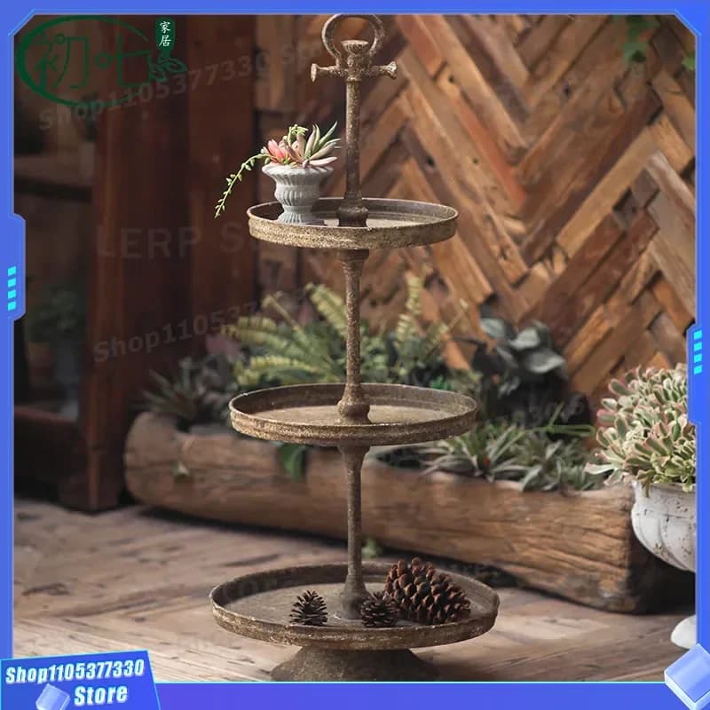Vintage Wrought Iron Multi Tier Fruit Plate Stand Creative Ins Style Dessert Display Rack for Flower Shop Home Decoration