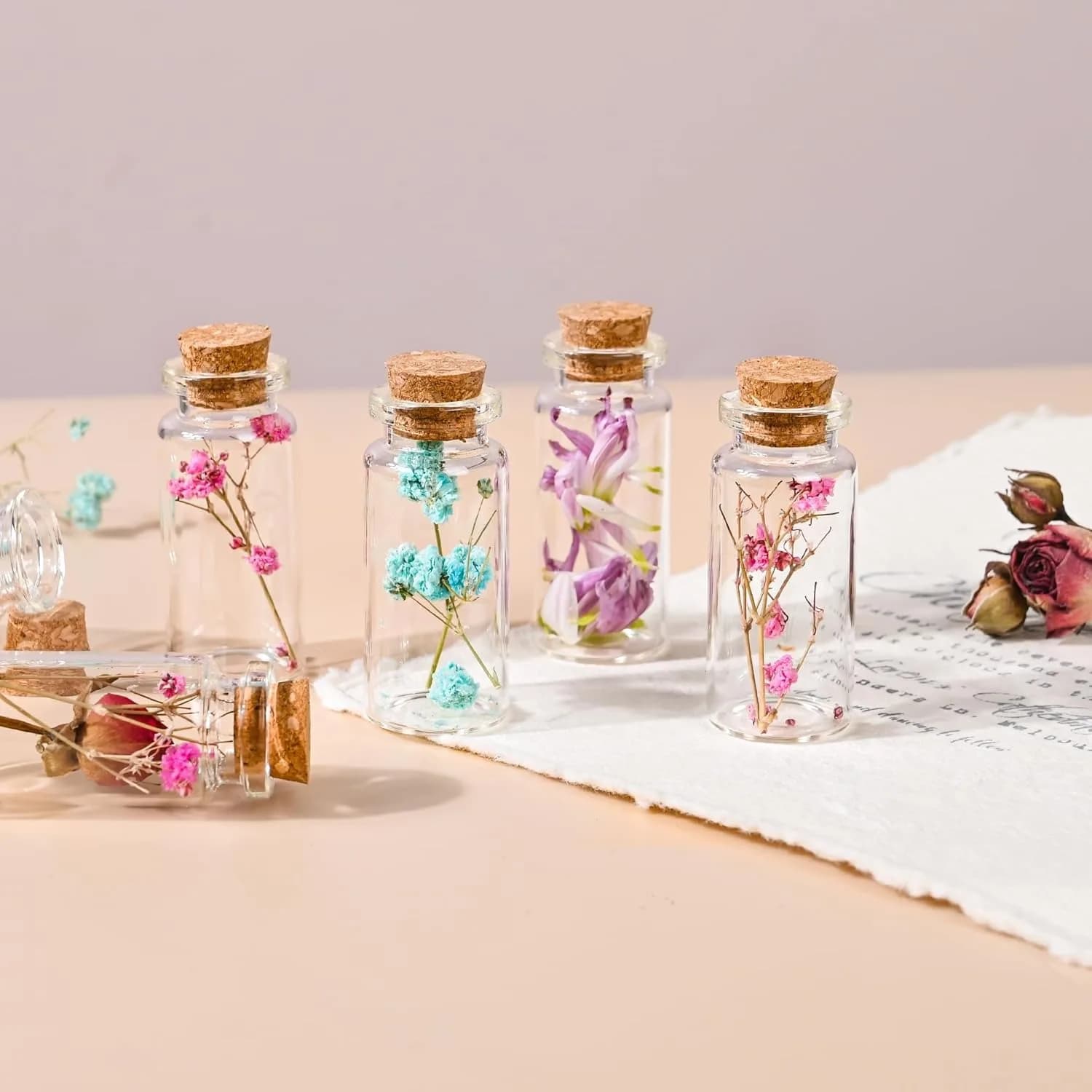 0.34 ounces, 0.86 inches x 1.96 inches corked glass bottle, mini corked glass bottle, small DIY decorative can storage container
