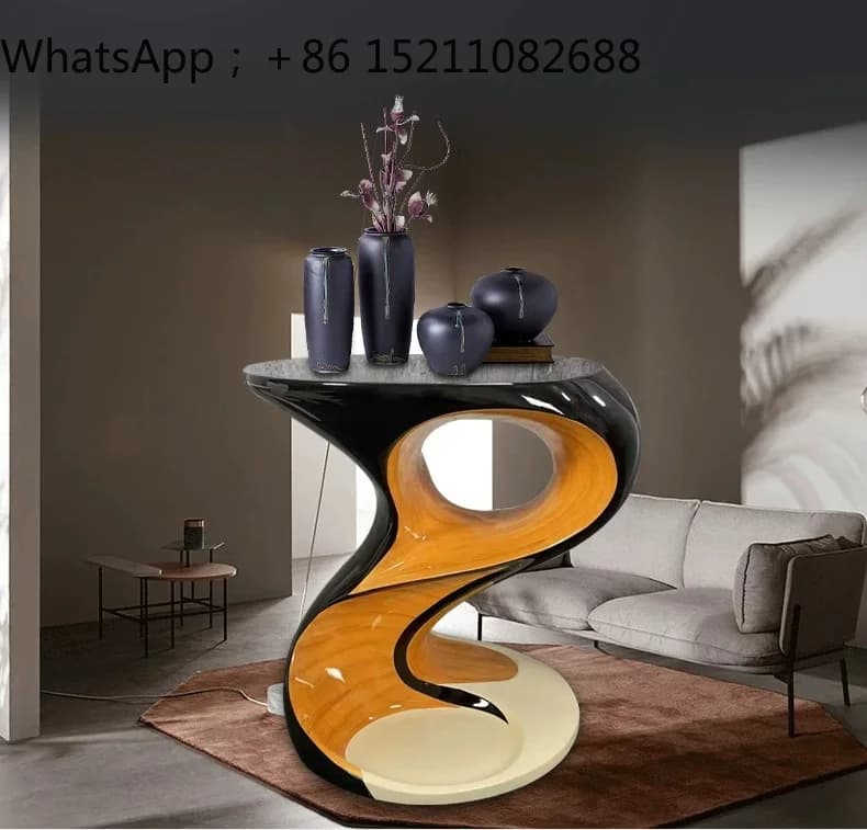 SCY household high-end light luxury art coffee table bedside table minimalist living room fiberglass villa corner table