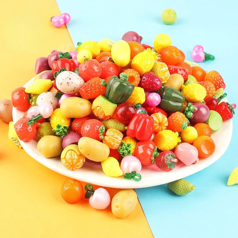 10pcs Mixed 3D Mini Resin Kawaii Fruits Diy Jewelry Figurine for Decoration Miniature Figures Sculptures Figurine Things Statues