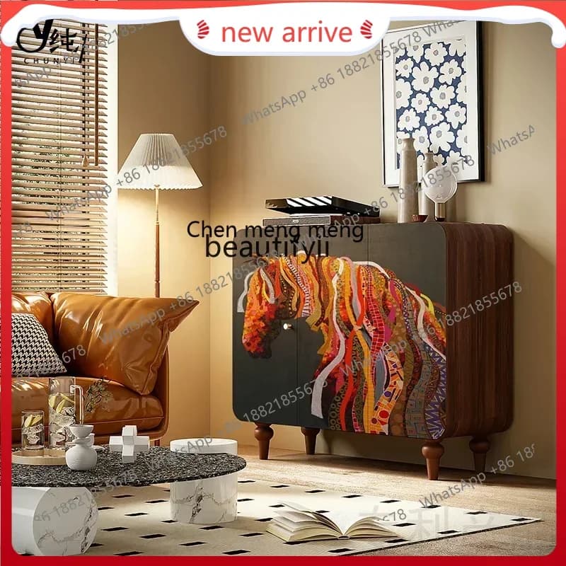 SS ss7486 Modern abstract side cabinet solid wood custom cupboard, entrance art painting decoration restaurant kitchen storage