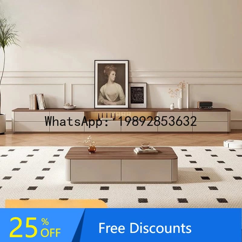 CZ  Floor-standing TV Cabinet for Living Room, Small Household French-style Solid Wood Coffee Table and TV Cabinet Set