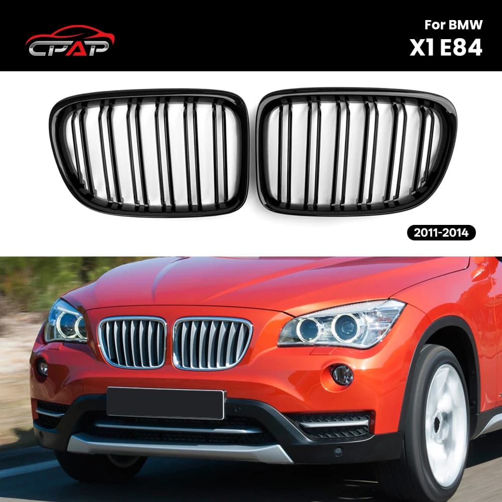 Front Kidney Bumper Grilles ABS Gloss Black Car Hood Grills for BMW X1 E84 2011-2014 Double Slat Style