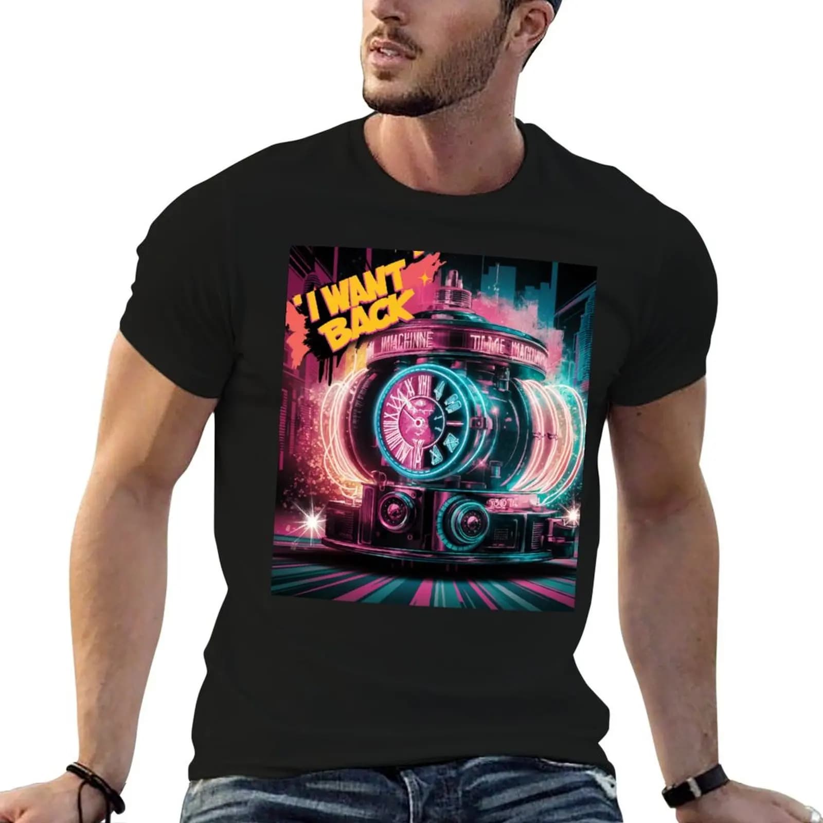 Nostalgic Time Machine Adventure T-Shirt Running Gym Short Sleeve Sports Tee
