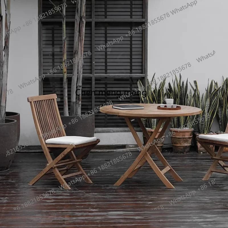 Outdoor Foldable Teak Dining Chair Home Wabi-Sabi Restaurant Chair Homestay Solid Wood Backrest Chair   H
