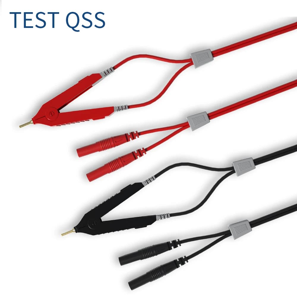 QSS 4-Wire Kelvin Test Lead Bottom Resistance with 4mm Banana Plug Orichalcum Plated Probes for Electrical Testing
