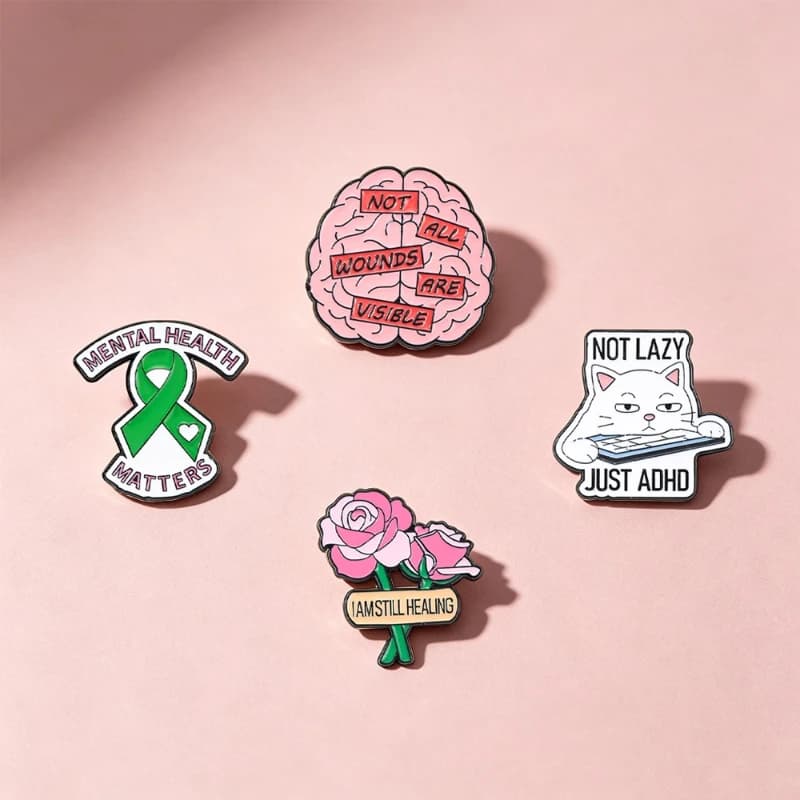 Creative Inspirational English Saying Mental Health Design Brooch Green Ribbon Enamel Metal Badge Pin DIY Clothing Bags Hat