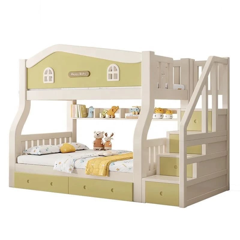 Hot Selling Boys Double Solid Wood Bunk Bed with Stair Storage for School Hotels or Apartments Children's Furniturepromote sales