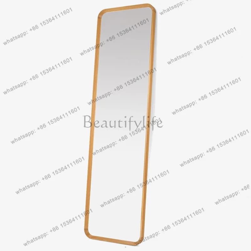 Nordic wooden rectangular full-length mirror full-body wall-mounted household simple modern fitting floor mirror