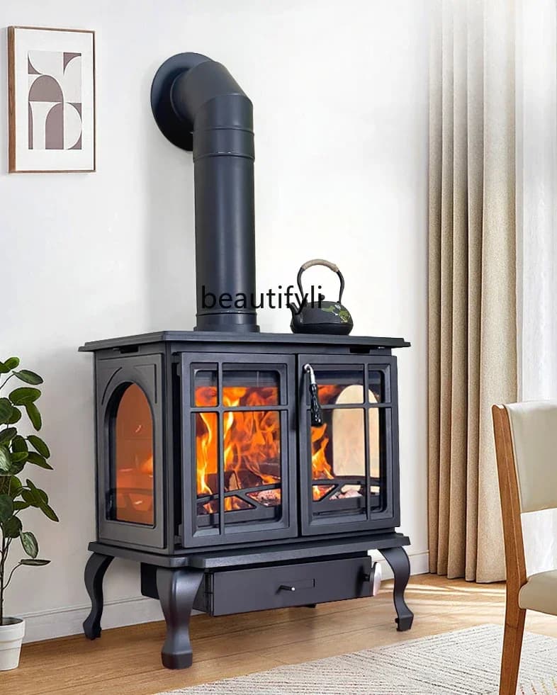 xx1Real Fire Fireplace Wood Burning Household Cast Iron Firewood Burning Heating Stove B & B Firewood Heating Fireplace