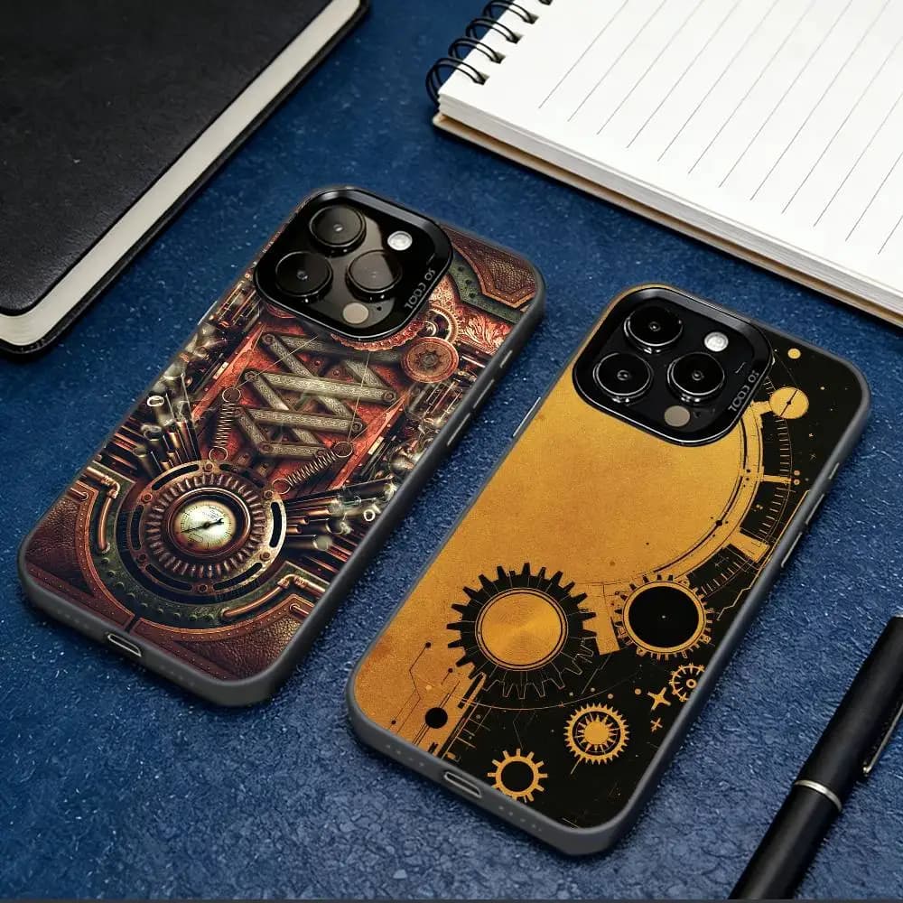 S-Steampunk Aesthetic Phone Case For iPhone 17,16,15,14,13,12,11 Plus,Pro Max,XS,Colored Silver Plated Inside Cover