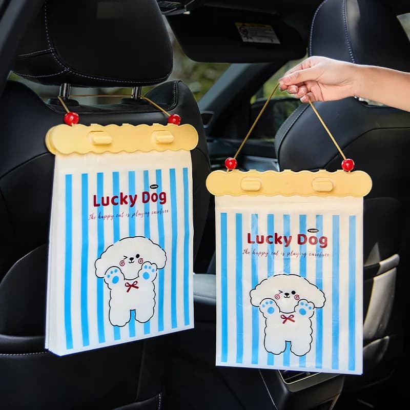 Car Trash Bag with Hanger, 20 Pcs Garbage Bags 25.5x30cm, Drawstring Bags for Headrest Seat Back, Car Interior Accessories