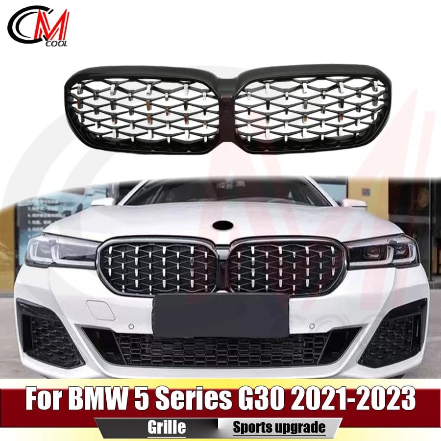 For BMW 5 Series G30 2021-2023 Glossy black ABS kidney grille front bumper grille and M-colored decorative grille.
