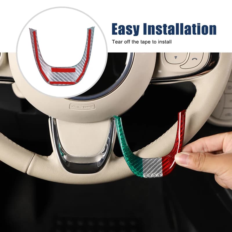 For Fiat 500 2016-2025 Real Carbon Fiber Car Steering Wheel U-shaped Frame Cover Trim Sticker Interior Car Accessories