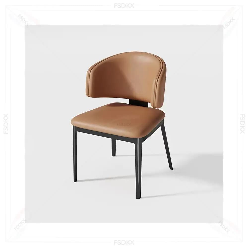 Italian Minimalist Leather Dining Chair, Modern Light Luxury Nordic Home Chair, Metal Stainless Steel Designer Dining Chair