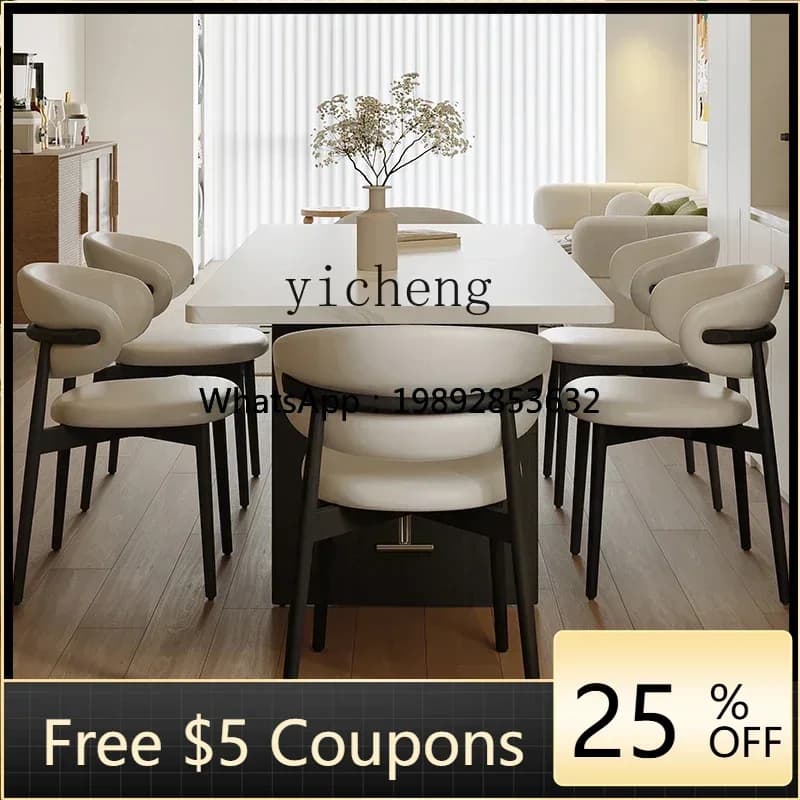 A rock slab modern simple dining table and chair combination small apartment retro premium white rectangular medium fairy garden