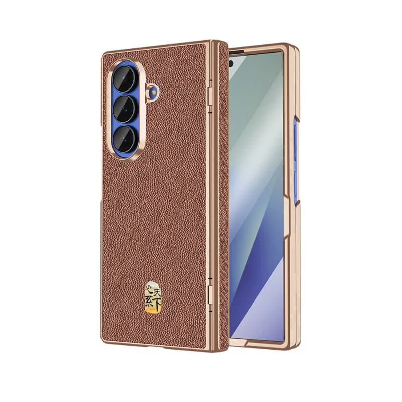 Luxury Genuine Leather Magnetic For Magsafe Phone Case For Samsung Galaxy Z Fold 7 6 5 5G With Hinge Screen Protector Film Cover