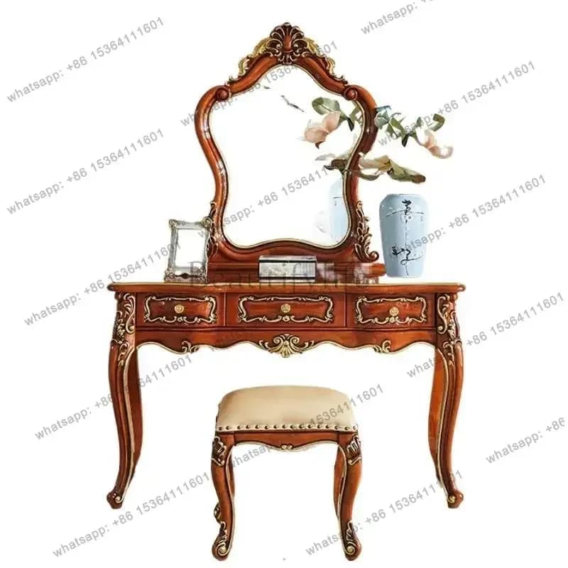 yj9 Brown Aesthetic Wood Vanity Table Storage Mirror Drawers Makeup Dresser Living Room Beauty Schmink Tisch Home Furniture Set