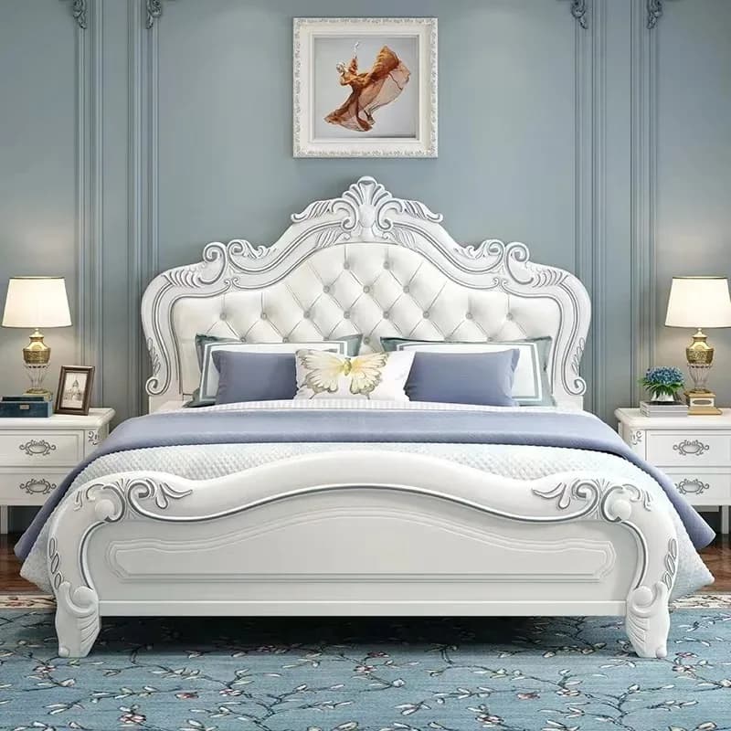 Princess Wood Frame Bed Modern Platform Designer Wooden Full Set Bed Double Headboards Luxury Camas De Dormitorio Home Furniture