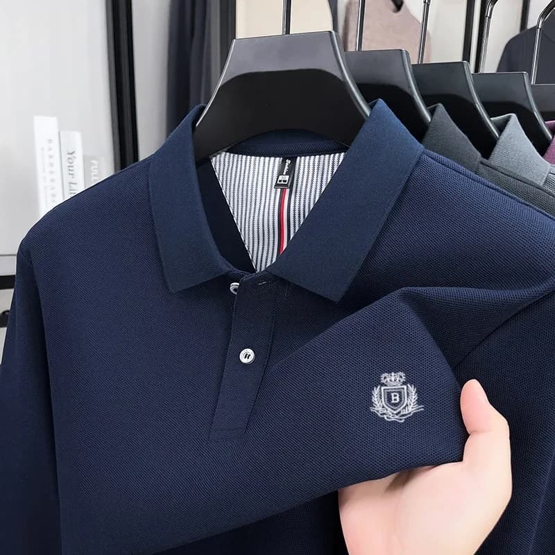 Spring/Fall New Men's Long Sleeve Polo Shirt Premium Embroidered Business Casual Comfortable Golf Tops