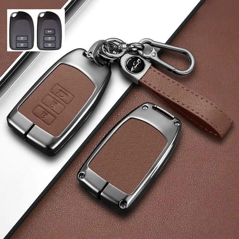 Zinc Alloy Leather Car Remote Smart Key Fob Case Cover for Toyota Yaris Vios Key Shell Keychain