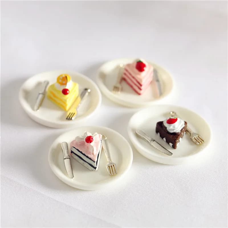 1Set Fruit Cake Fork with Tray Chocolate Cake Dollhouse 1:12 Food Miniature Tableware Model Kitchen Home Decor Toy Decoration